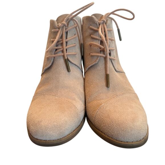 TOMS Women’s Hyde Sand Suede Lace Up Wedge Booties Ankle Boots Size 8.5 Tan - Picture 2 of 9